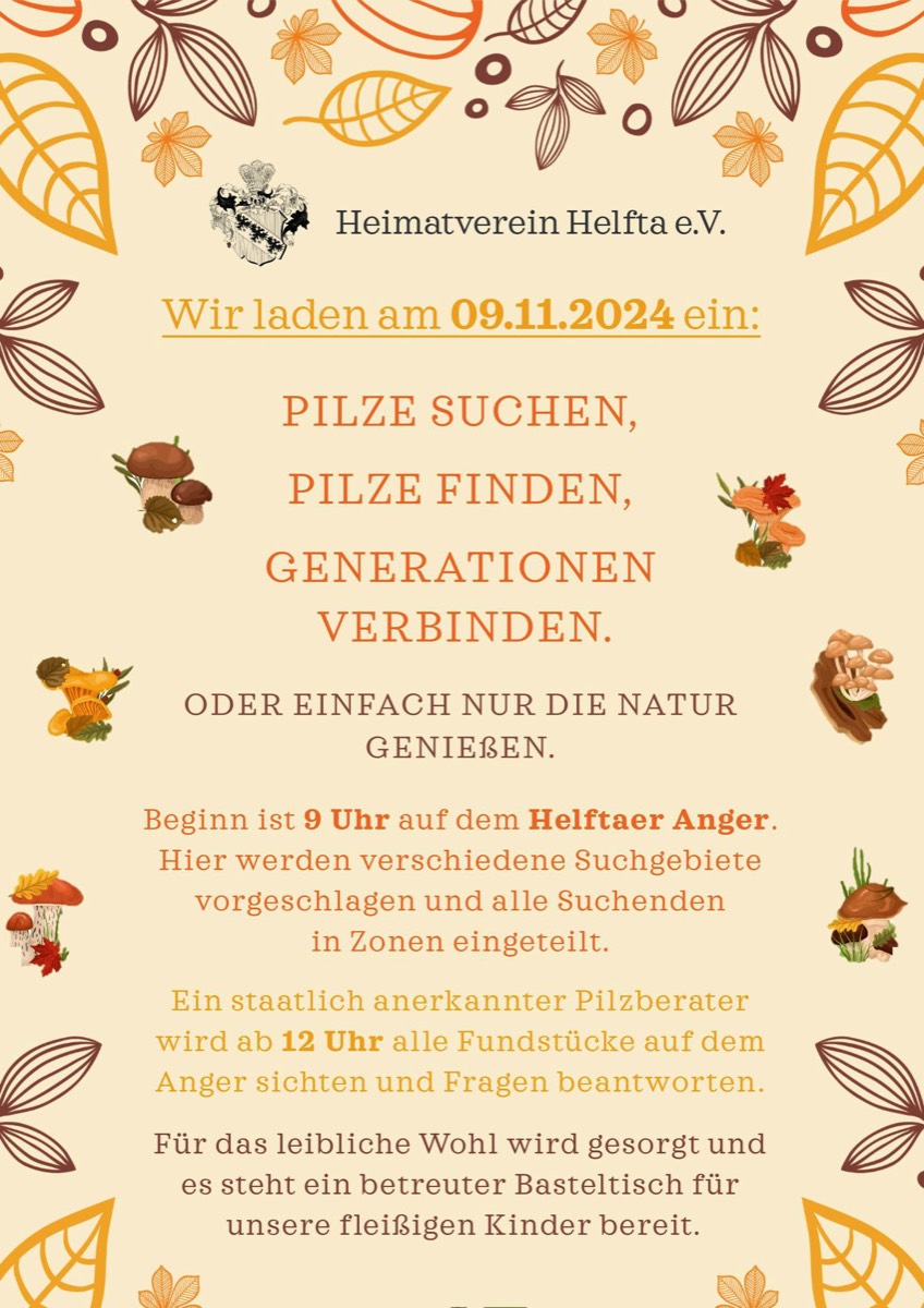 Flyer Pilzwanderung Helfta November 2024